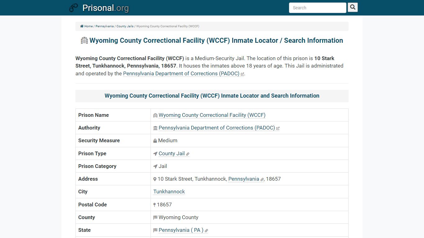 Wyoming County Correctional Facility (WCCF)-Inmate Locator ...